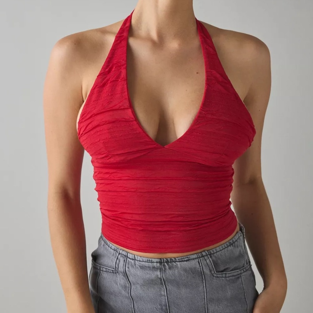 Urban Outfitters UO Silence + Noise Club Classic Cropped Halter Top - Red Tank